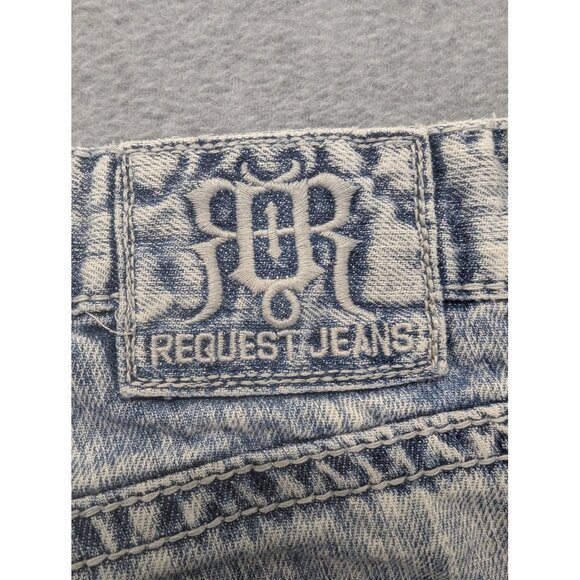 Request Jeans Shorts Mens 36 Acid Wash Denim Embroidered Distressed Pockets - Picture 11 of 13